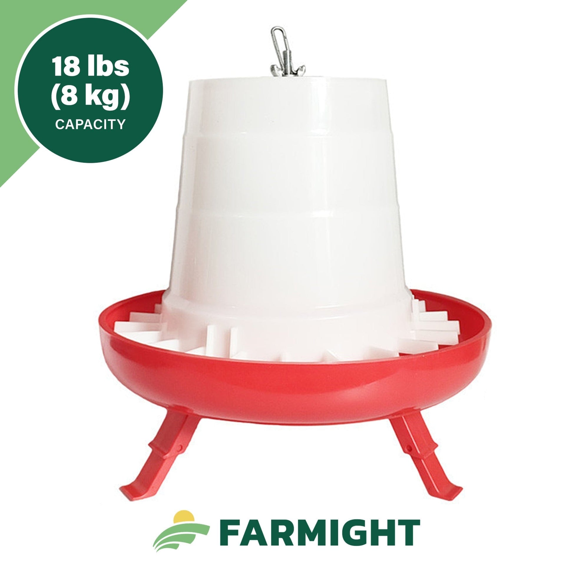 My Pet Chicken CHICKEN SUPPLIES 18 LB Farmight Open Top Hanging Feeder with Legs, 2 colors, 3 sizes
