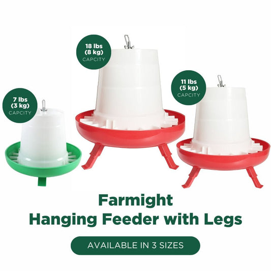 My Pet Chicken CHICKEN SUPPLIES Farmight Open Top Hanging Feeder with Legs, 2 colors, 3 sizes