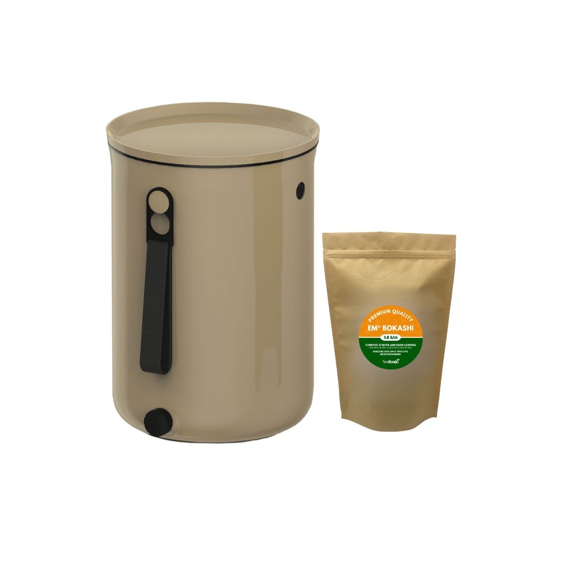 TeraGanix Bokashi Compost Bin Single Bucket + 1 lb bag of EM Bokashi / Cappuccino Bokashi Kitchen Compost Bin, 2.5 gal