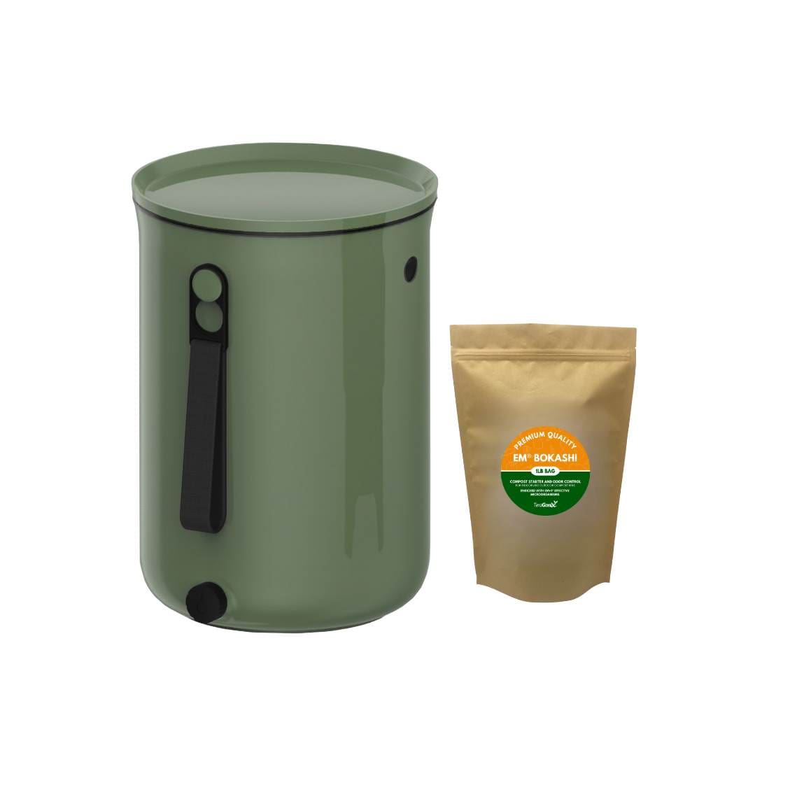 TeraGanix Bokashi Compost Bin Single Bucket + 1 lb bag of EM Bokashi / Olive Bokashi Kitchen Compost Bin, 2.5 gal