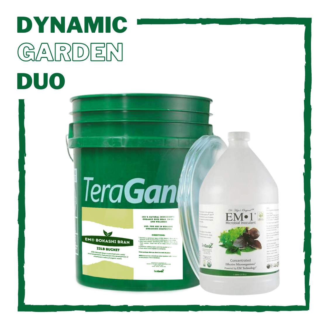 TeraGanix Gardening 1 Gallon Bottle EM-1® + 22 lb Bucket EM® Premium Bokashi Dynamic Garden Duo EM